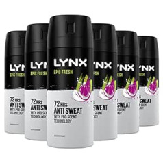 Lynx Epic Fresh Greipfrūtu un tropisko ananāsu smarža 72 Hours Anti Sweat Aerosol Anti-Transpirants Dezodorants Spray Ein ikonischer Frischer Duft 6 x 150 ml