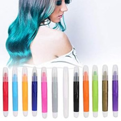 Zjchao Pack of 12 Temporary Hair Dye Colouring Pencils Hair Chalk Pens Washable Hair Painting Pen Styling Tool Set Cosplay Birthday Makeup DIY Party