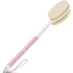 Backski Body Scrubber Non Slip for Shower Shower Brush Long Handle with Stiff and Soft Bristles Body Wash Exfoliating Back Scrubber for Bath or Dry Brushing Body Brush (Pink)