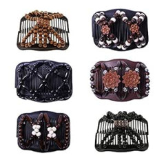 Dawwoti Magic Hair Comb Double Row Wooden Beads Hair Comb Stretchy Hair Accessories for Girls and Women 6 Pieces