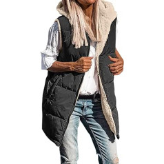 Cubinest Women's Sleeveless Vest with Hood Long Lightweight Quilted Vest Transition Jacket Elegant Black Portable Vest Winter Jacket Slim Autumn Sleeveless Coat Jacket, black