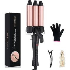 Emocci Pro Curling Iron 3 Barrels, Beach Waves Wave Iron Large Curls with 3 Bars, Beach Waves Ceramic Tourmaline Curler for Short Long Thick Hair Hairstyles Curling Styling Set (Pink, Black)