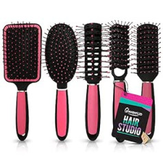 SOL 5 Piece Hair Brush Set | Includes Paddle Brush, Cushion Brush, Zig Zag Brush, Round Brush and Vented Brush | Silky Smooth Pink Hair Brushes | Includes SOL-Notebook