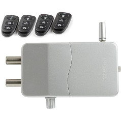 ARREGUI CI10P-AL Invisible Door Lock with Alarm System and 4 Remote Controls | Keyless Additional Lock with Alarm | Electronic Security Lock | Door Bolt Lock | Anti-Theft Protection | Silver