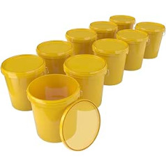 10 x Buckets with Lid, 16 Litres, Yellow, Food Safe, Airtight and Stable, Empty Bucket with Handle and Closure Lid for Food, Chemistry, Wall, Paint, Washing Powder, Adhesives