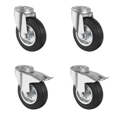 CASCOO SETHPBP160SWS4R0N Roller Set 2 Swivel Castors 2 with Locking Steel Rim Solid Rubber Diameter 160 mm Transport Wheels Roller Bearing Load 405 kg Pack of 4