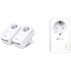 TP-Link Powerline Adapter Set TL-PA8030P KIT (1300 Mbit/s Homeplug AV2, 2 x 2-MIMO, Socket, 6 Gigabit Ports, Plug & Play) White & TL-PA7017 P AV1000 Gigabit Powerline Adapter Ar ligzdu. balts