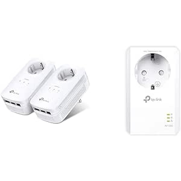 TP-Link Powerline Adapter Set TL-PA8030P KIT (1300 Mbit/s Homeplug AV2, 2 x 2-MIMO, Socket, 6 Gigabit Ports, Plug & Play) White & TL-PA7017 P AV1000 Gigabit Powerline Adapter Ar ligzdu. balts