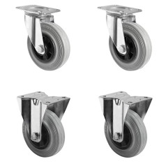 CASCOO SETSPFP200P4R2R0N Wheel Set 2 Swivel Castors 2 Fixed Castors Polypropylene Solid Rubber Diameter 200 mm Transport Castors Roller Bearing Load 615 kg Pack of 4