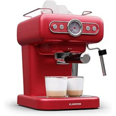 Klarstein espresso portafiltra automāts ar piena putotāju, 1,2 l retro mini espresso automāts ar portafiltru, 950 W mazais kafijas automāts, nerūsējošais tērauds kapučīno, latte un makiato pagatavošanai