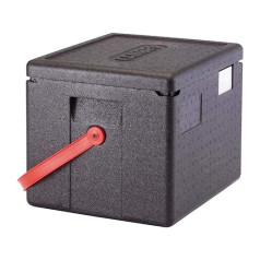 CAMBRO — termokonteiners ar augšējo atveri ar sarkanu siksnu 22,3 L — 39 x 33 x 31,6 cm (M.Ext) — 33 x 27 x 25,3 cm (M.Int)