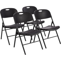 Amazon Basics Set of 4 Black Folding Plastic Chair 350 lbs Load Capacity
