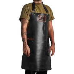 BURNHARD BBQ Apron Leather Black Leather Apron 100% Buffalo Leather Adjustable BBQ Apron with Pockets Cooking Apron