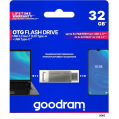 Goodram Pendrive 32GB, divi USB 3.2 + USB-C OTG ODA3 savienotāji, sudraba