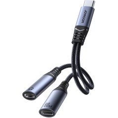 2in1 adapteris, lādētājs + austiņas USB-C līdz 2x USB-C melns