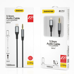 Dudao Kokvilnas pīts AUX audio kabelis iPhone Lightning - mini ligzda 3.5mm 1m, pelēks