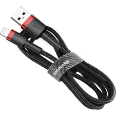 Izturīgs elastīgs kabelis USB kabelis iPhone Lightning QC3.0 2.4A 0.5M melns un sarkans