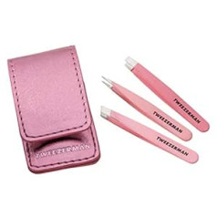 Tweezerman Mini Tweezers Set, 3 Pieces for Eyebrow Plucking for Travel and Travel, Pink