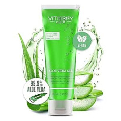 Vitabay Aloe Vera Gel 100% (99,9%) 250 ml - Aloe Vera After Sun Losjons Saules apdegums - Aloe Vera Vīriešu dabīgā kosmētika - Alvejas sulas ziede, mitrinošs krēms