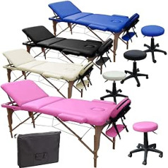Beltom Мобильный массажный стол Beltom, массажный стол, массажная скамья, 3 зоны, складной + косметический табурет, розовый