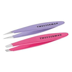 Tweezerman Tweezers Set Mini Version Slant and Oval Point, Pink Lavender