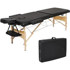 Mondeer mobilais masāžas galds salokāms 2 zonu augstumā regulējama koka masāžas galds procedūru salonam ar galvas balsta roku balstu melns