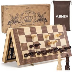 ASNEY magnētiskā šaha spēle, 38 x 38 cm koka Staunton galda spēļu komplekts ar rokām darinātu šaha figūriņu un glabāšanas nodalījumiem pieaugušajiem