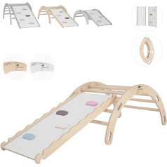 MAMOI® Montessori kāpšanas arka ar slidkalniņu, kāpšanas trijstūris, kāpšana mazuļiem, varavīksnes šūpoles, kas izgatavotas no koka, koka arka bērniem, slidkalniņš rotaļu laukumam, iekštelpu kāpšanas rāmis no 1 gada 2/3