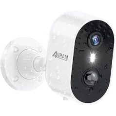 ANRAN 2K HD āra novērošanas kamera, akumulators, 3 MP ar baterijām darbināma āra kamera ar PIR kustības noteikšanu, prožektoru, krāsainu nakts redzamību, 2 virzienu audio, C2 balts