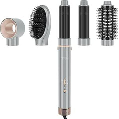 5-in-1 MaxAIR Styler, PARWIN PRO BEAUTY Hair Dryer Warm Air Brush Set, Round Brush Hairdryer, Curling Iron, 5 Attachments, Drying, Straightening, Volume, Curls, Ion Care, High-Speed Motor, Grey