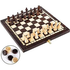 Amazinggirl Chess Game Chess Wooden Chess Board with Checkers Game - 2 in 1 Chess Board Set High Quality Foldable with Chess Figures Large for Children and Adults