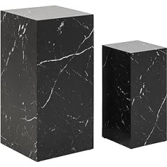 AC Design Furniture Dicte Pedestal Set of 2 in Black Marble Look, Rectangular Flower Column, Decorative Column for Sculptures, Living Room Furniture, W 35 x H 70 x D 35 cm and W: 25 x H 50 x D 25 cm