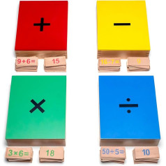 Natureich Mathematics Montessori materiāla rotaļlieta 1x1 mācībām sākumskolas skolēniem / 4 koka kastes ar aprēķinu kartītēm Reizināšana, dalīšana, saskaitīšana, atņemšana, aprēķināšana un