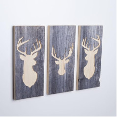 Woods set of 3 wall picture stag design I wooden wall art handmade in Bavaria I real cottage wood unique I modern vintage look for living room & bedroom I 3 pieces 35 x 15 x 2 cm