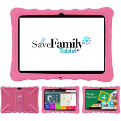 Evolution SaveFamily planšetdators 25,4 cm (10 collas) bērniem un pusaudžiem, WiFi un SIM karte, dubultā vadība, pret iebiedēšanu, spēles, silikona futrālis, spāņu zīmols (rozā krāsā)