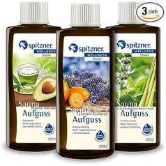 Spitzner saunas infūzijas komplekts Green Travel (3 x 190 ml) - labsajūtas sauna ar aromātisku saunas aromātu, zaļās tējas avokado, lavandas kumkvātu un citronzāles baziliku