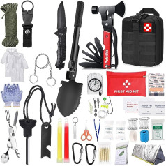Survival Kit 163 in 1, Notfall Ausrüstung, Survival Militär Hochwertig Ausrüstung mit Messer I Taschenlampe, Erste-Hilfe-Kit, Outdoor Ausrüstung für Wandern & Camping, überlebenspaket, überlebensausrüstung
