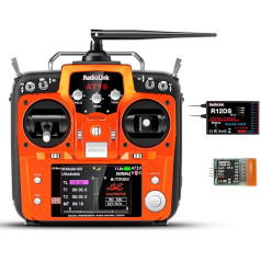 Radiolink AT10II 12 Channels RC Transmitter and Receiver R12DS 2.4GHz Radio Remote Control, Voltage Elementetry for RC Aeroplane Racing Drone, Quad, Helicopter, Car and Boat (Left-Handed Throttle)