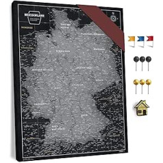 Canvas Map of Germany with Cork Pin Board for Pinning Travel Destinations - Wall Decoration for Any Room - High-Quality Canvas Pictures with Map of Germany in Various Sizes (70 x 50 cm, Design 5)
