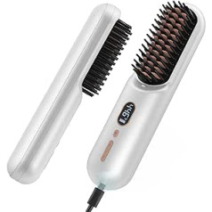 Kabellose Haarglättungsbürste, iTayga verbesserte tragbare Haarglättungsbürste für Frauen mit Reisegröße, 2-in-1 Negativ-Ionen-Haarglättungskamm, 10 000 mAh Wiederaufladbarer USBm, Heißißkam