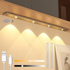 60 cm Ultra Thin Cabinet Light, Dimmable LED Under Cabinet Lighting Wireless, USB Rechargeable Under-Unit Light with Motion Sensor, Wine Cabinet Light, Sensor Light Strip, Night Light (Pack of 2)