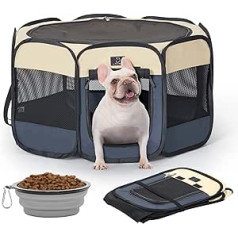 A 4 Pet Puppy Run Foldable Puppy Playpen for Dogs Cats Animal Playpen for Dog Playpen with Zip Top Pop-Up Design Indoor & Outdoor Dog Kennel for Home, with Folding Bowl