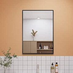 Aica Sanitär mazs spogulis 45 x 65 cm ar melnu alumīnija rāmja sienas spoguli Mazs HD stikls vannas istabai, gaitenī, viesistabā, viesu tualetē, ģērbtuvē, grima spogulis