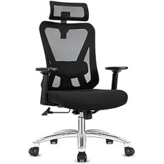 Ergonomisks biroja krēsls, rakstāmgalda krēsls ar regulējamu augstumu, jostasvietas balsts, galvas balsts, roku balsts, 90°-130° noliekšanas funkcija (fiksējama), elpojošs sieta krēsls, kravnesība 150 kg