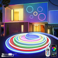 SUCIKORIO neona LED sloksne RGB 20 m, āra LED sloksne IP65, ūdensnecaurlaidīga LED Fairy Lights mūzikas sinhronizācija, elastīga DIY gaismas sloksne ārā ar tālvadības pulti un lietotni mājām, ballītēm, virtuvei