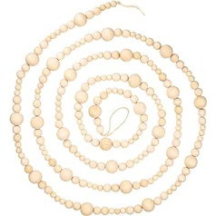 10 Feet Wooden Beads Garland Rustic Farmhouse Pearl Wall Hanging Decor Country Natural Holiday Christmas Tree Garland Decorative Wall Hanging Prayer Beads for Home Decoration (Beige)