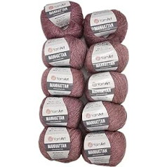 10 x 50 g YarnArt Manhattan Viscose Yarn with Glitter, 500 g Metallic Wool, Effect Wool (Dusky Pink 909)
