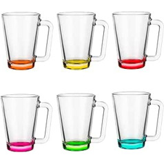 Glasmark Krosno, 250 ml, komplekts no 6, stikla krūzes, stikla glāzes ar rokturi, krāsaina auss, dzeramā glāze, krūze, stikla krūze ar klausuli, trauku mazgājamā mašīnā