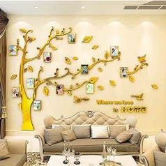 AIVORIUY 3D DIY Wall Sticker Tree Wall Sticker Picture Frame Photo Tree Wall Sticker Wall Decoration for Home Children's Room Living Room Bedroom (L: 230 x 175 cm, Gold Mirror L)