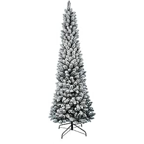 Slim Snowy Pine Christmas Tree 210cm Super Full, Realistic, Open Umbrella Diameter 76cm (Snow)